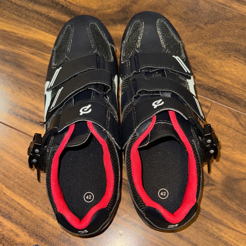 Peloton Men's Black Cycling Shoes with Red Interior Accents